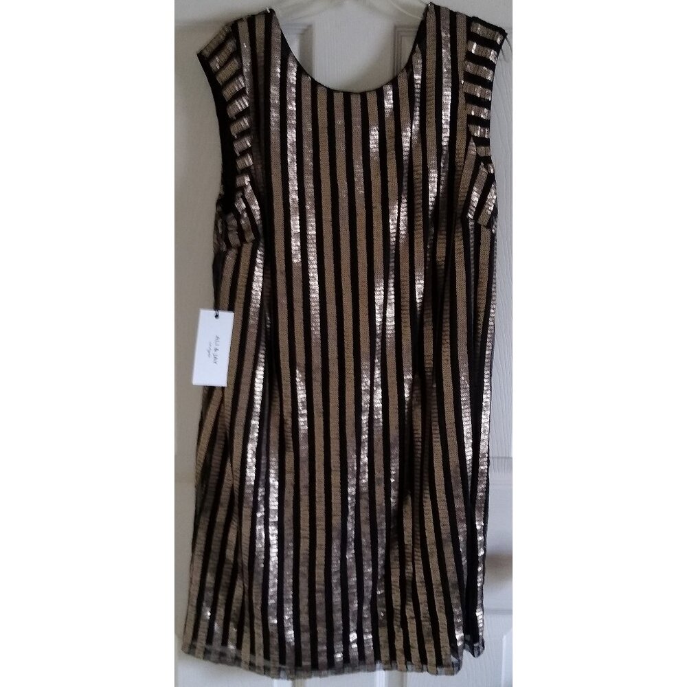 Ali & Jay Women's Striped Black Gold Sequin Mini Dress Size Large